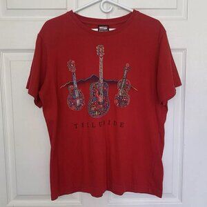 Telluride Puff Paint Guitar T-Shirt Red Women’s XL Colorful USA Aztec Sportex